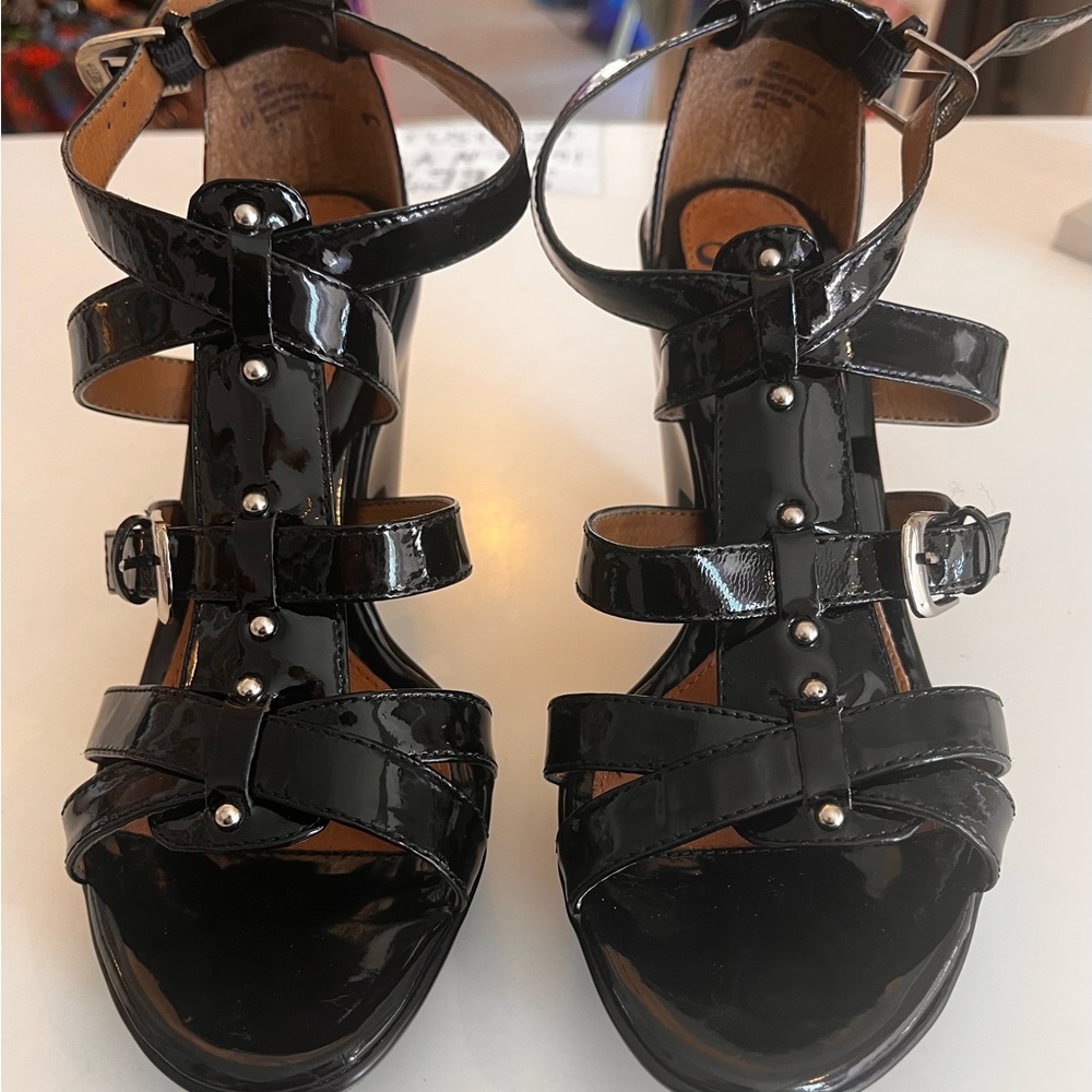 Sofft Black Patent Strappy Heels